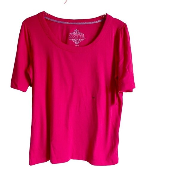 Avenue Bright Pink Scoop Tee Shirt Cotton Women's Size 14 16 NEW NWT - Picture 2 of 8